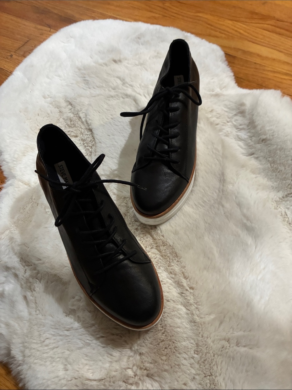 Steve Madden Black Lace-Up Sneakers with White Sole